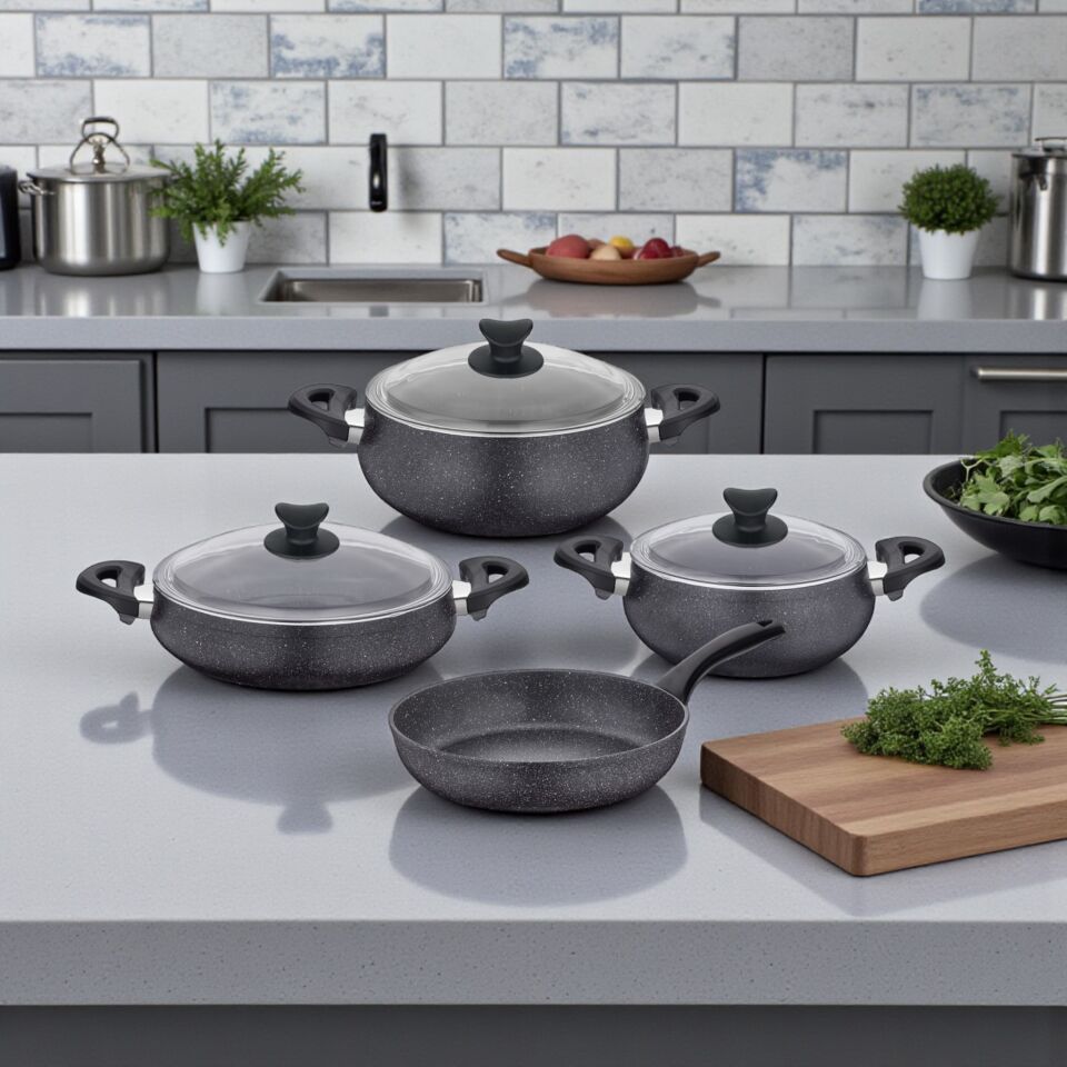 TENCERE SETİ GRANİT MASTERCOOK GRİ 7 PRÇ
