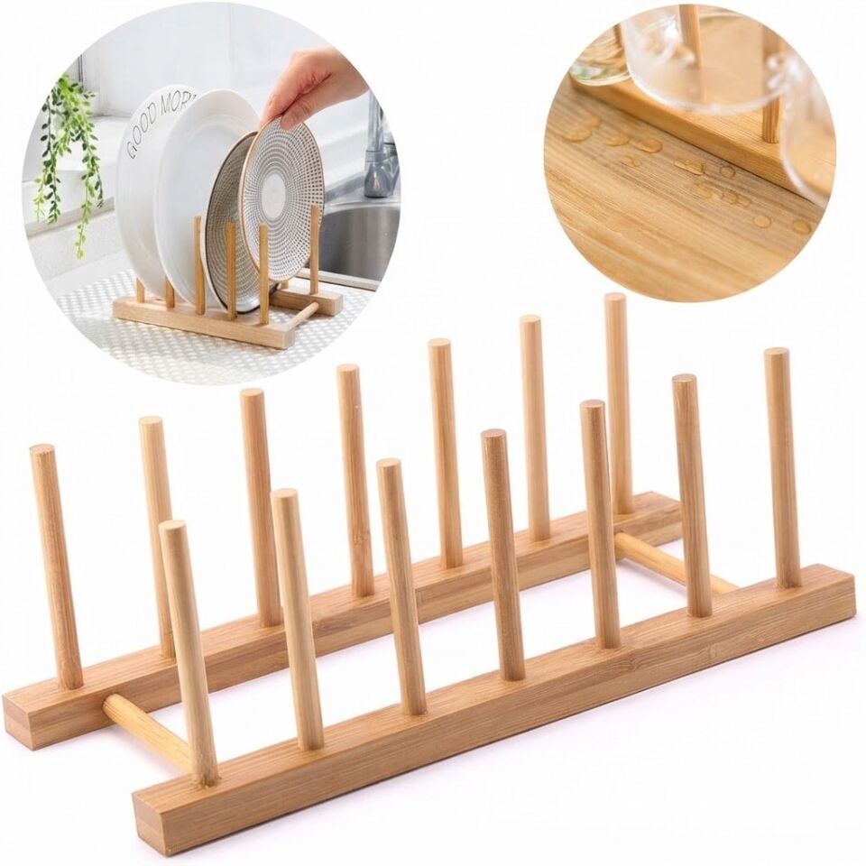 Bulaşıklık Tezgah Üstü Bambu  2'Lİ