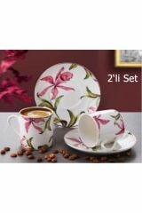 Gönül GNL G3399 Kahve Seti Porselen Pembe Çiçek 2'li