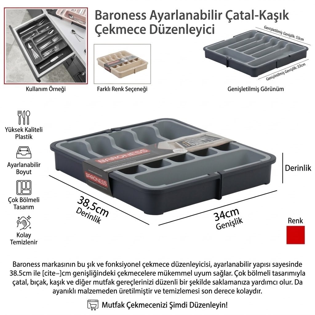 Organizer Çekmece İçi Sürgülü Handy 34x38,5 Cm