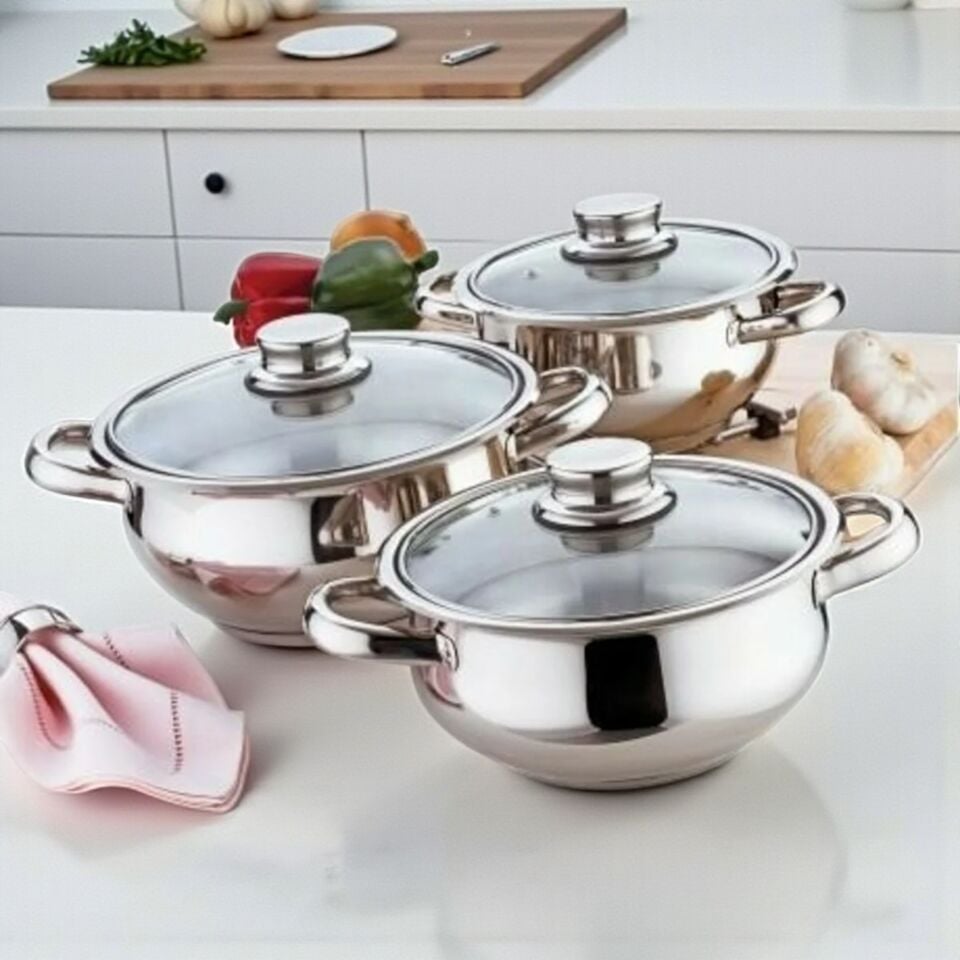 Mercan 6 Parça Çelik Tencere Takımı Cam Kapak Fma290223