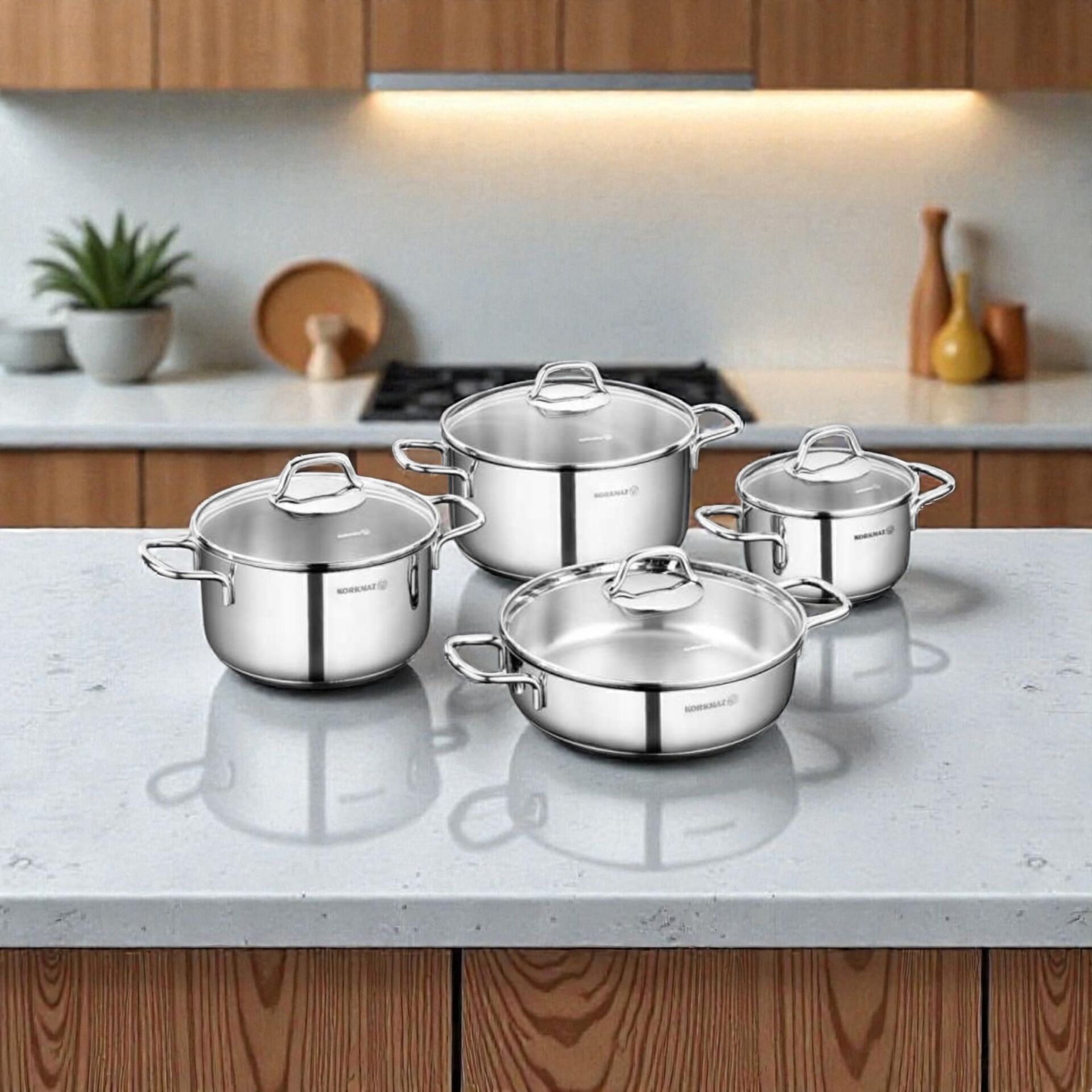 Korkmaz A1606 Perla Çelik Tencere Seti 8 Prç
