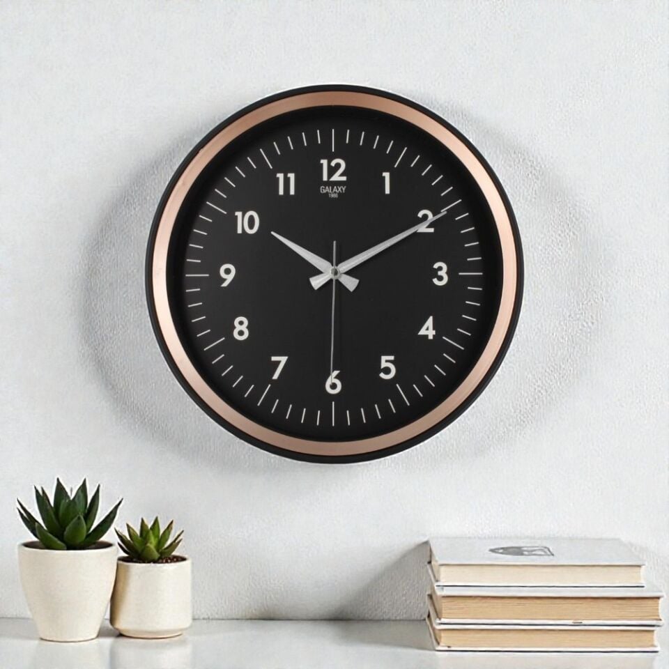 DUVAR SAATİ BAKIR ÇERÇEVE SİYAH KASA GALAKSİ