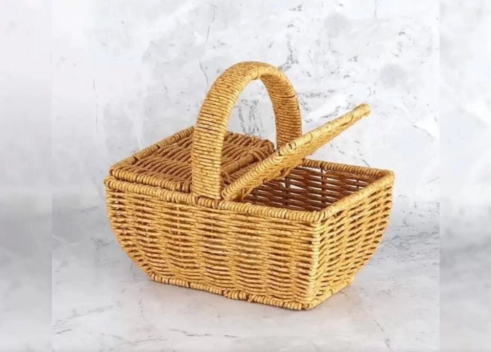 SEPET RATTAN KULPLU HASIR KARE MİNİ BOY