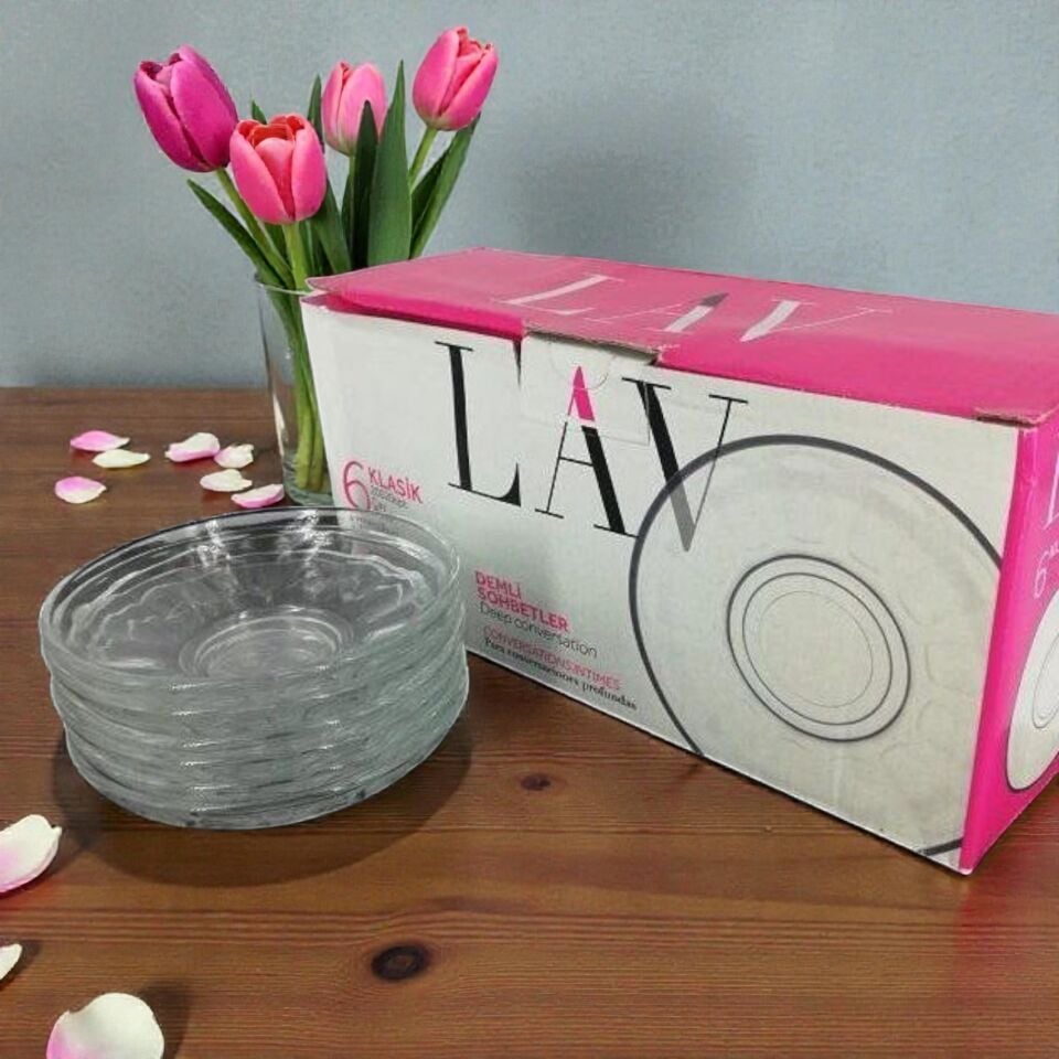 Lav 20020OPT Cam Çay Tabağı Seti 6'lı