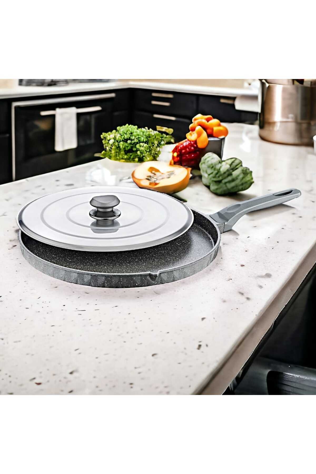 Hamsi-Gözleme Tavası Granit Döküm Gri 34 CM